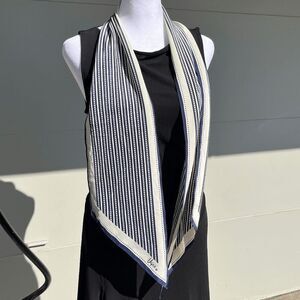 Vintage 70s Vera Neumann Long Mod Scarf Navy & White Geometric Stripes